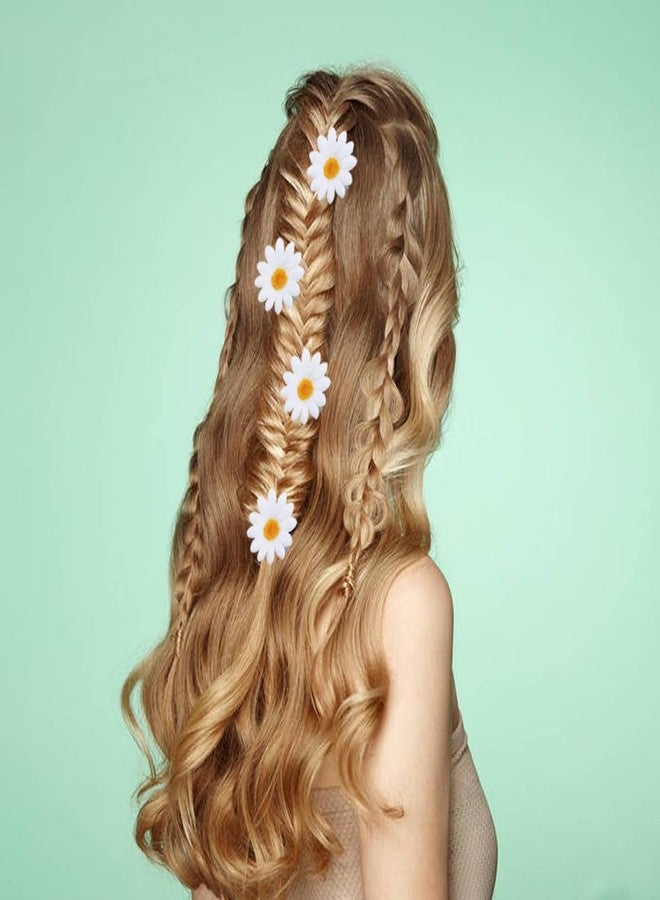 PENTA ANGEL Daisy Hair Clip Penta Angel 6Pcs Small Fabric Sun Flower Hair Alligator Clip Wedding Bride Hair Barrette Pin Accessory for Women Summer Beach Party (White-6p) - Image 4
