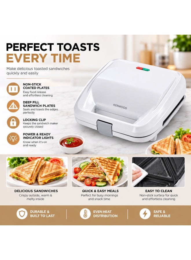 كينوود ماكينة تحضير الساندويتشات 2 في 1 شريحتين 750 W SMP02.000WH أبيض - Image 4