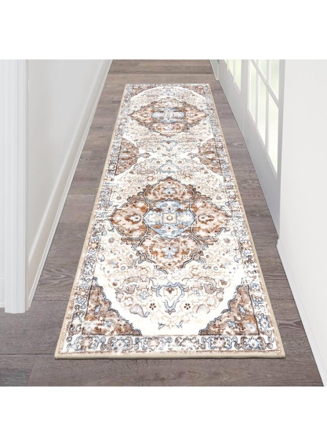 سجادة بوهو عتيقة | سجادة مضادة للانزلاق للممر وغرفة المعيشة | سجادة جانبية مقاومة للتآكل مقاس 80 * 210 سم من البوليستر المقاوم للبقع | بساط أرضي سهل التنظيف لديكور المنزل - Image 5