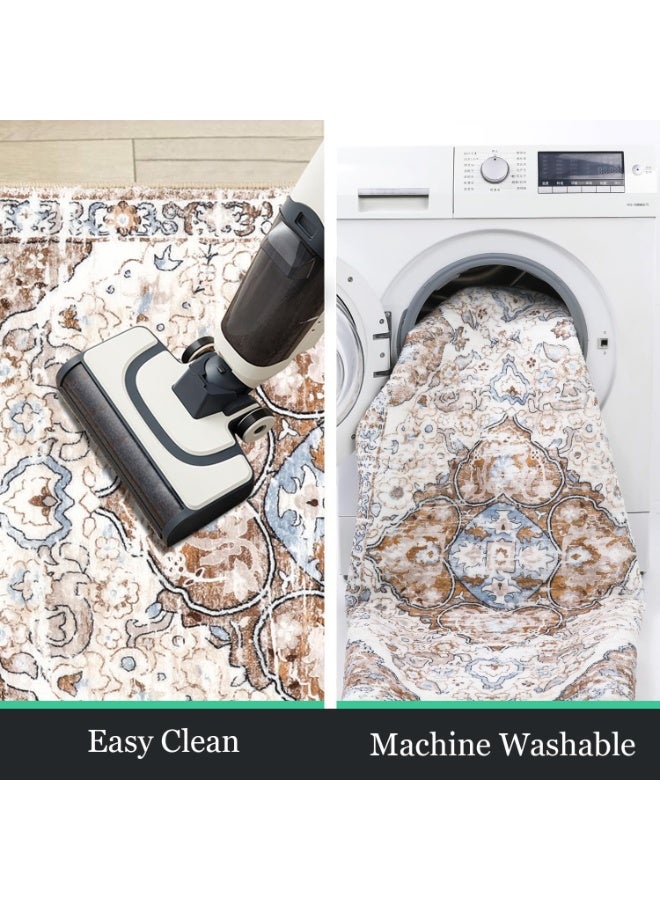 سجادة بوهو عتيقة | سجادة مضادة للانزلاق للممر وغرفة المعيشة | سجادة جانبية مقاومة للتآكل مقاس 80 * 210 سم من البوليستر المقاوم للبقع | بساط أرضي سهل التنظيف لديكور المنزل - Image 3