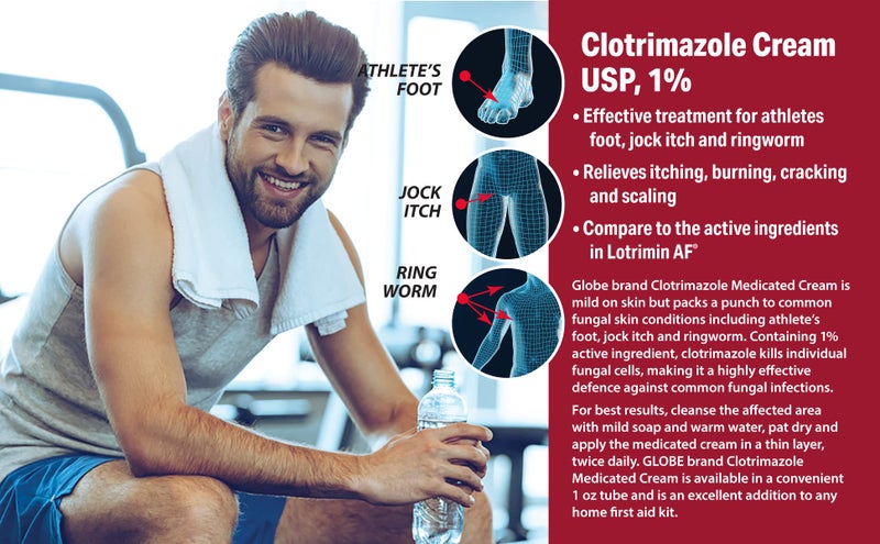 Globe (5 عبوات) كريم كلوتريمازول المضاد للفطريات 1% (1 أونصة) يخفف الحكة، والحرق، والتشقق، والتقشر المرتبطة بالعدوى الفطرية، قارن مع المكون النشط للعلامة التجارية - Image 4