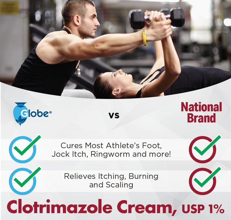 Globe (5 عبوات) كريم كلوتريمازول المضاد للفطريات 1% (1 أونصة) يخفف الحكة، والحرق، والتشقق، والتقشر المرتبطة بالعدوى الفطرية، قارن مع المكون النشط للعلامة التجارية - Image 5