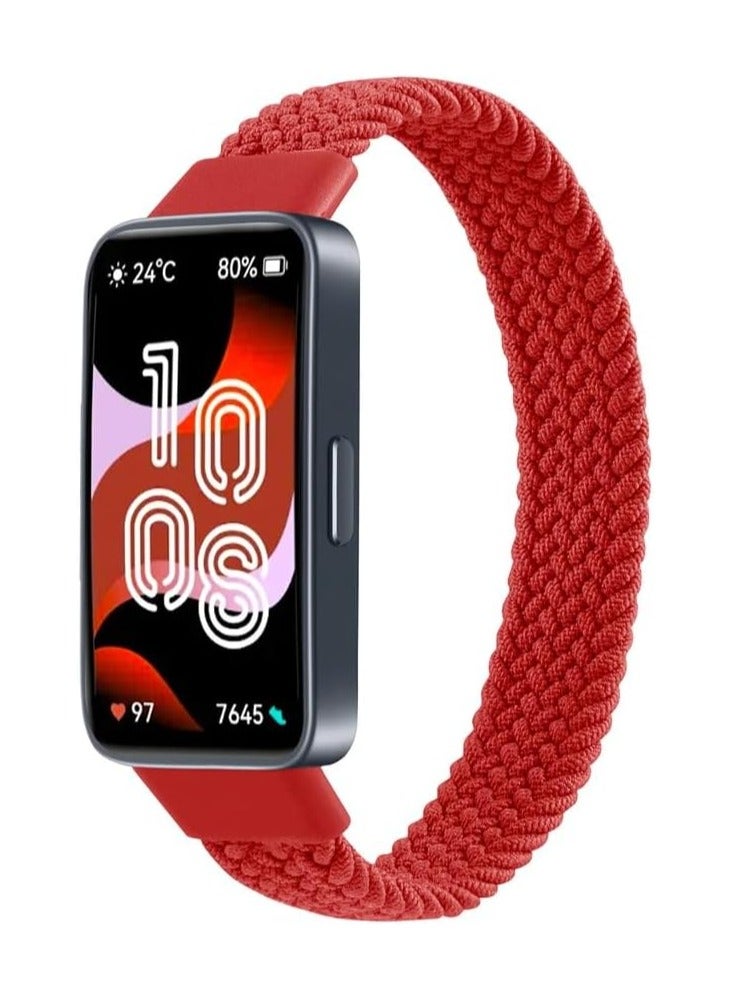 Braided Strap Compatible with for Huawei Band 9/8 Replacement Belt Watchband, Woven Nylon Elastic Huawei Band 8/9 Large Size (Red) 