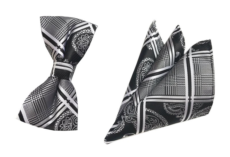 Ctskyte Mens Black White Check Bow Ties Youth Beautiful Business Dress Best Bowties Set - Image 2