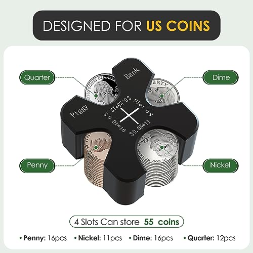 Vcertcpl Car Coin Holder - Silicone Change Organizer for 55 Coins, Portable Storage for Penny, Nickel, Dime and Quarter (Black) - Image 4