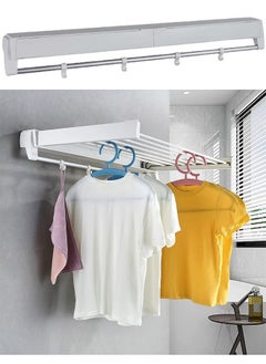VUCATIN Clothes Drying Rack Wall Mounted Collapsible Laundry Drying Rack Foldable Clothing Drying Rack for Indoor Outdoor Organization (White)  - Image 1