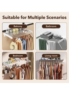 VUCATIN Clothes Drying Rack Wall Mounted Collapsible Laundry Drying Rack Foldable Clothing Drying Rack for Indoor Outdoor Organization (White)  - Image 3