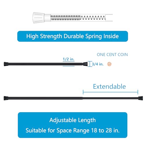 TYRON TYRON TYRON 1Pcs Black Tension Rod 18 to 28 Inch, Adjustable Small Tension Curtain Rod, Spring Loaded Curtain Rods for Window No Drill - Image 2