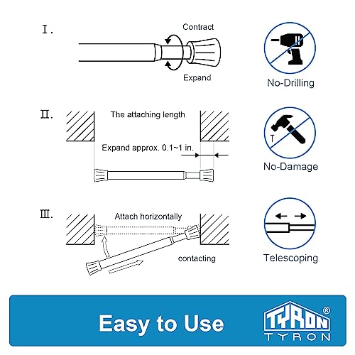 TYRON TYRON TYRON 1Pcs Black Tension Rod 18 to 28 Inch, Adjustable Small Tension Curtain Rod, Spring Loaded Curtain Rods for Window No Drill - Image 4