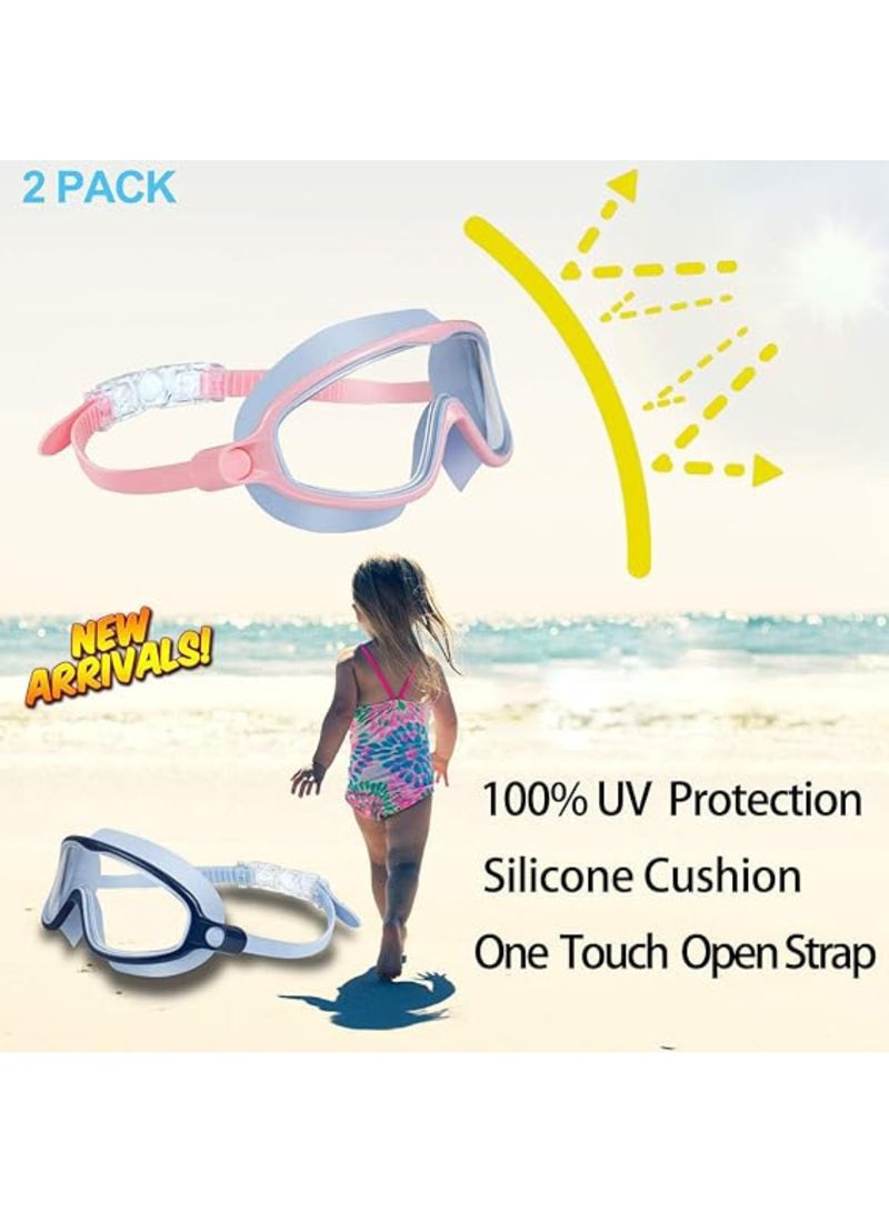 saykfoe 2 Pack Kids Swim Goggles, Pool Goggles Anti-Fog Anti-UV Wide View No Leaking Swimming Goggles for Children 3-14 - Image 4