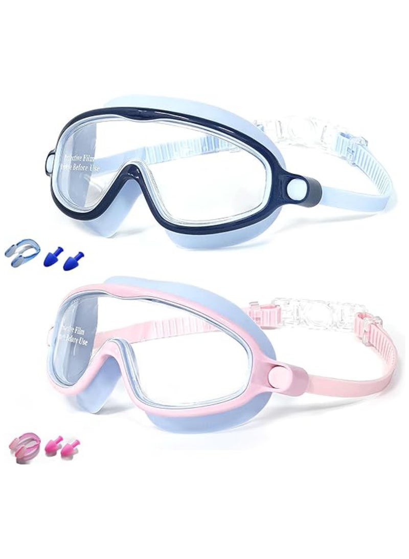 saykfoe 2 Pack Kids Swim Goggles, Pool Goggles Anti-Fog Anti-UV Wide View No Leaking Swimming Goggles for Children 3-14 - Image 1
