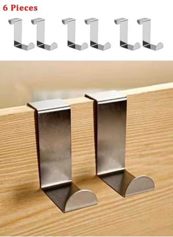 KLNAMAEAAN 6 Pieces Stainless Steel Over Door Hook Kitchen Cupboard Drawer Cabinet Clothes Holder Organizer  - Image 1