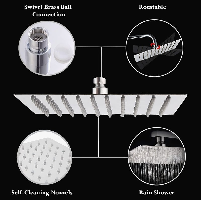 CARNIVAL Heavy Duty Ultra Slim Square 8x8 Overhead Shower | Stainless Steel 304 Rainfall Shower Head for Bathroom | Adjustable Angles with Premium Chrome Finish without Arm - Image 2