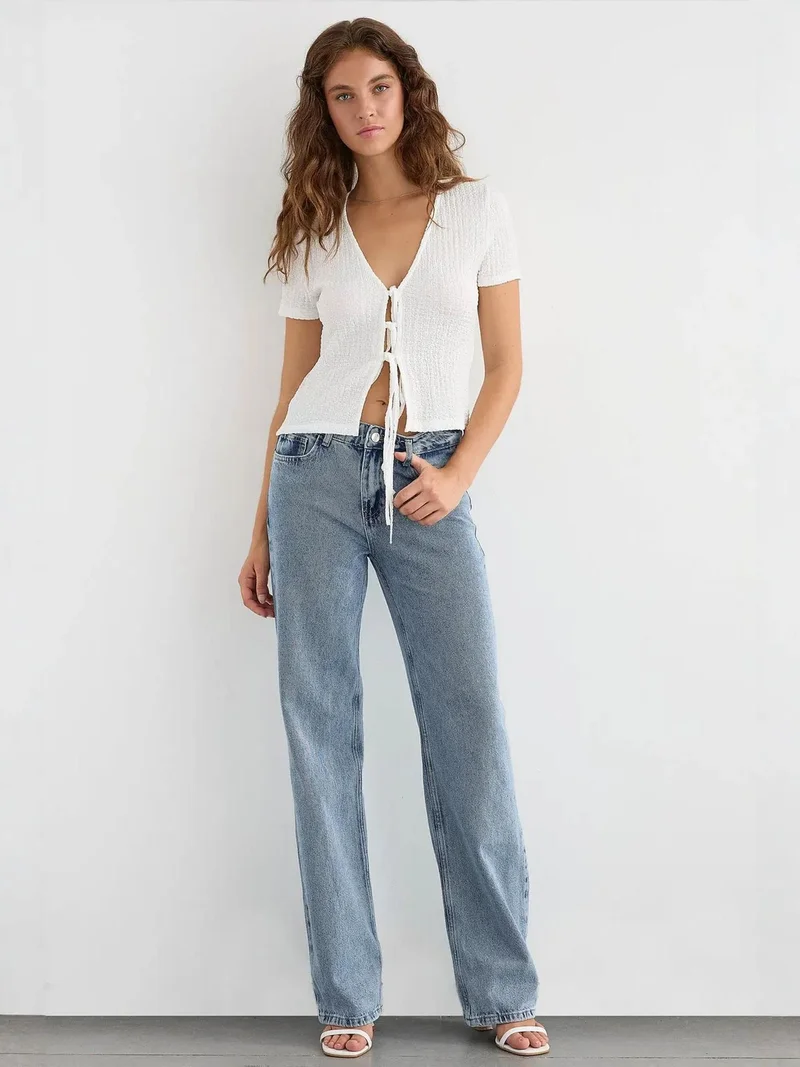 HICCUP Short Sleeve Tie-Up Detail Blouse