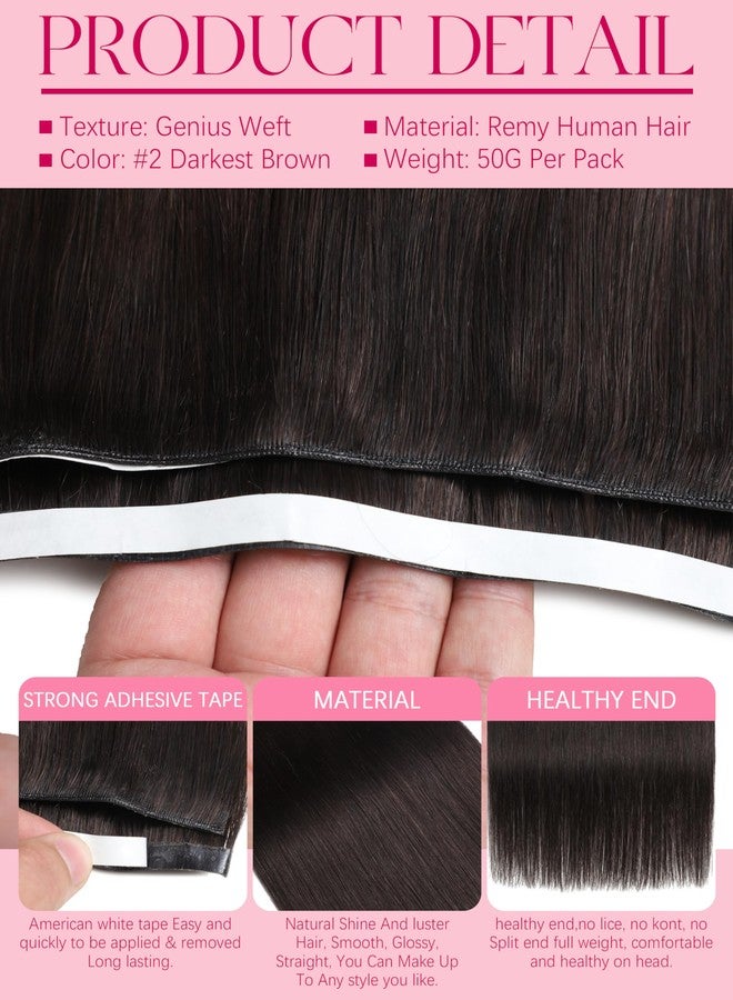 Lacer Genius Weft Tape in Hair Extensions Human Hair 18 Inch Tape in Hair Extensions Human Hair Color Darkest Brown Weft Hand Tied For Women 50g #2 - Image 2