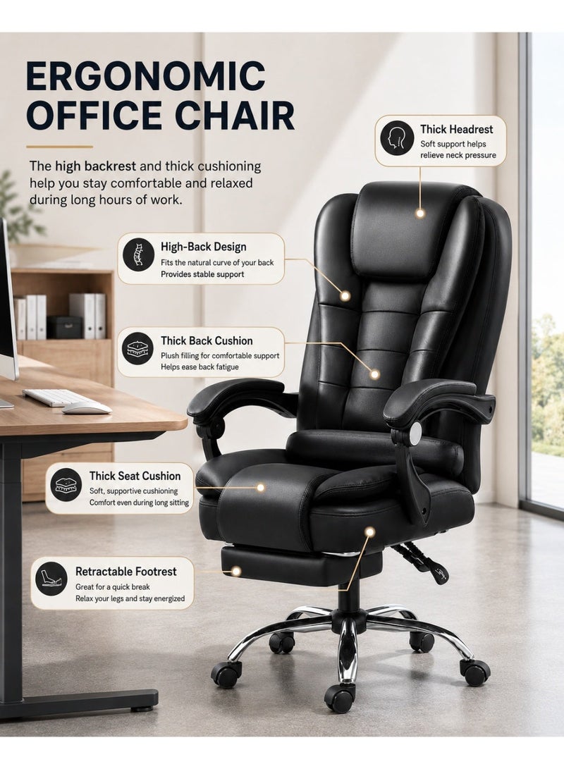 FUOE Executive Ergonomic Cloud Office Chair Cat-Scratch-Resistant Leather Reclining Desk Computer Swivel Silent Wheel Adjustable Height High-Back Big Gaming Chair - Image 5
