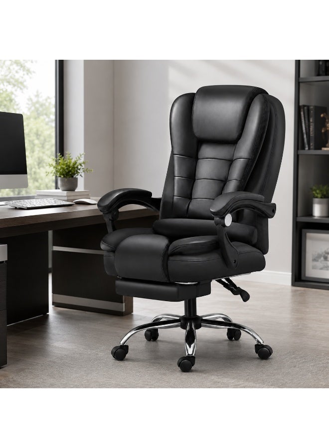 FUOE Executive Ergonomic Cloud Office Chair Cat-Scratch-Resistant Leather Reclining Desk Computer Swivel Silent Wheel Adjustable Height High-Back Big Gaming Chair - Image 2