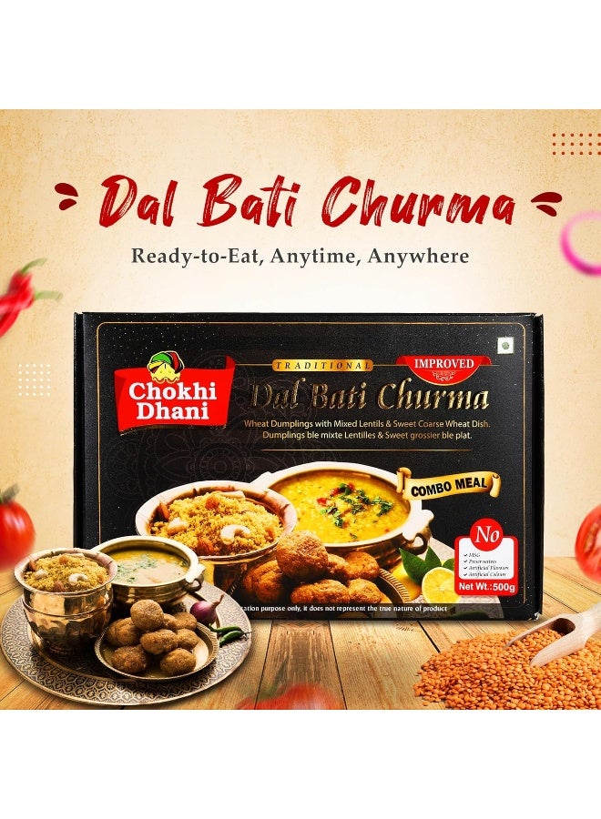 Chokhi Dhani Dal Bati Churma 500 gm | Ready to Eat Meals | Just Heat & Eat | Stove Top or Hot Water | Ready in 2 Minutes | Rajasthani Thali - Image 2