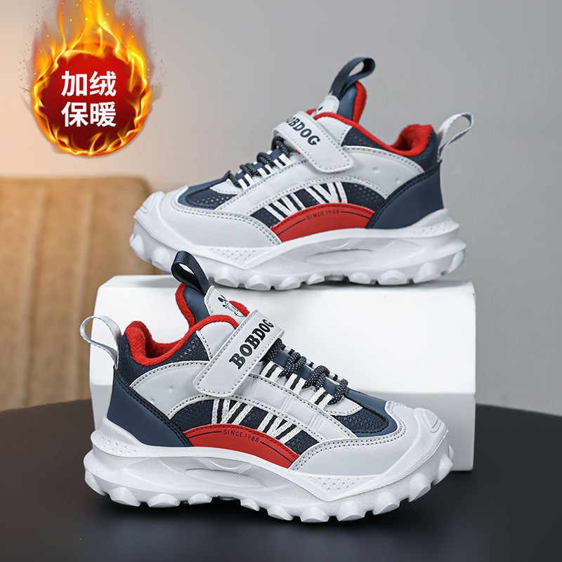 Babu Bean Boys Sneaker Leather Waterproof Button Shoes Non-Slip Soft Bottom Girls Running Shoes - Image 1