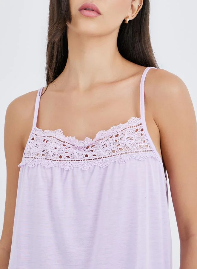 Styli Styli Lace Yoke Slip Dress