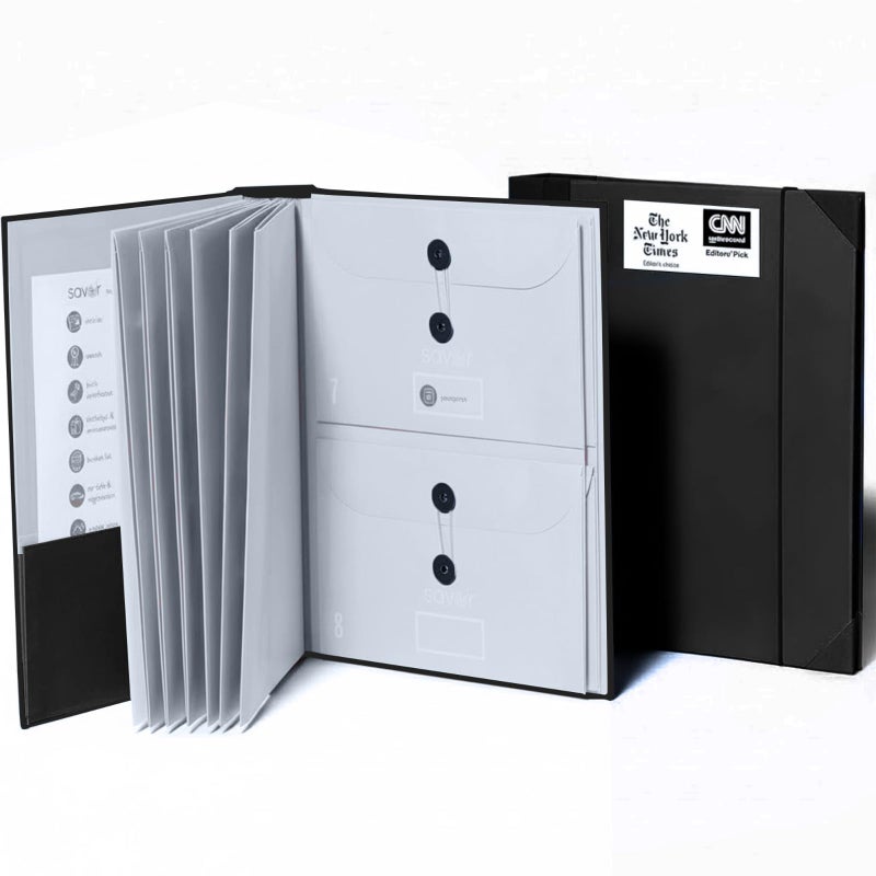 Savor The FolioÂ® Important Document Organizer by Savor | Binder with Guided Labels, Acid-Free File Folder Organizer with 10 Pockets, Document Holder for Home Records, Legal and Medical Papers (Black) - Image 1