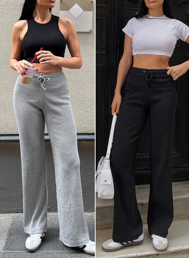 trendyol High Waist Spanish Leg Flare Sweatpants  Black/Grey - Image 1