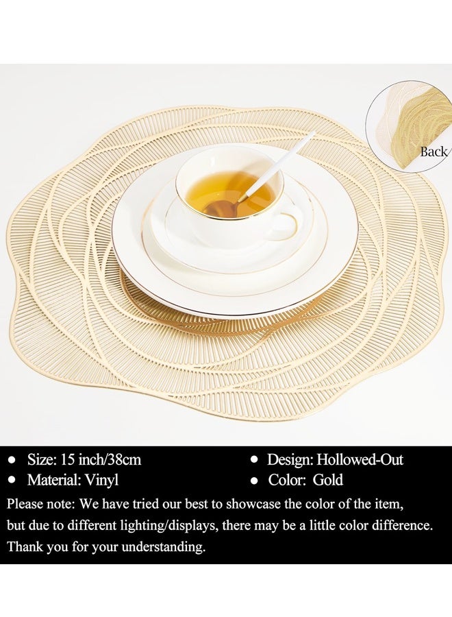 4 PCS Gold Round Rose Placemats for Dinning Table Metallic Plastic Vinyl Place for Daily Use Holiday Wedding Birthday Party Dinner Tableware - Image 2