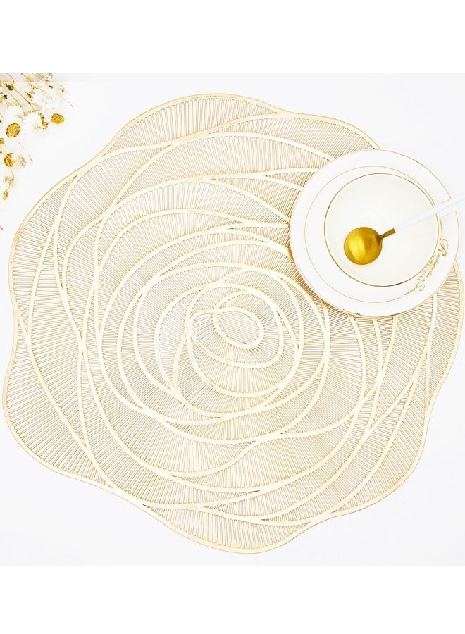 4 PCS Gold Round Rose Placemats for Dinning Table Metallic Plastic Vinyl Place for Daily Use Holiday Wedding Birthday Party Dinner Tableware - Image 1