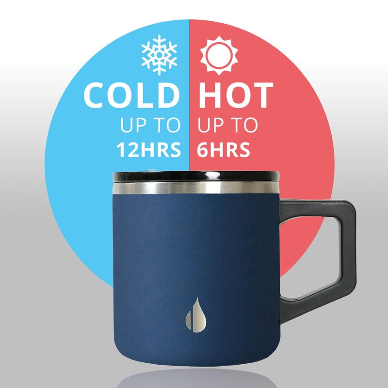 Elemental Insulated Coffee Mug - Triple-Wall Stainless Steel Summit Travel Cup for Hot and Cold Drinks - Thermal Coffee Mug with Lid and Handle for Camping  Office & Travel 12oz - Navy Blue - Image 5