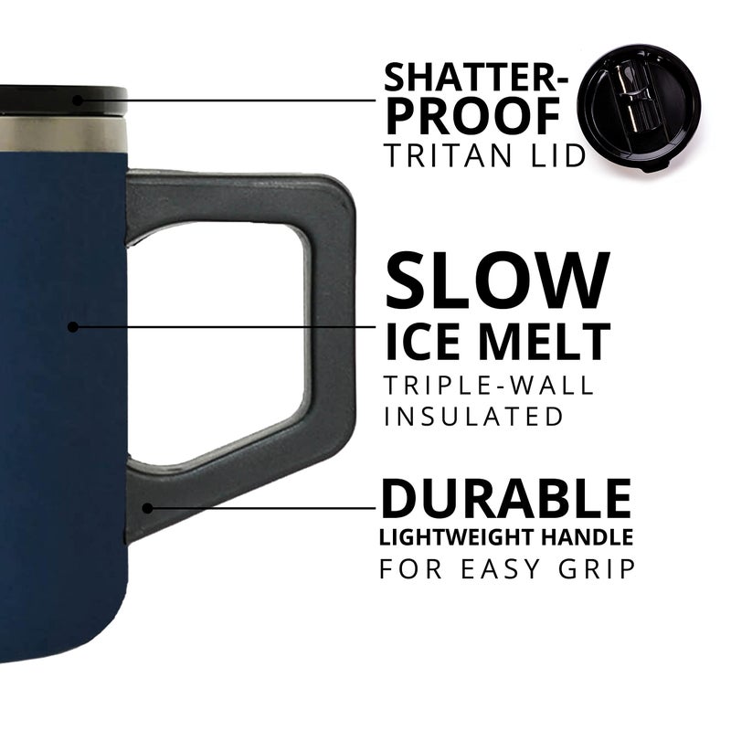 Elemental Insulated Coffee Mug - Triple-Wall Stainless Steel Summit Travel Cup for Hot and Cold Drinks - Thermal Coffee Mug with Lid and Handle for Camping  Office & Travel 12oz - Navy Blue - Image 3