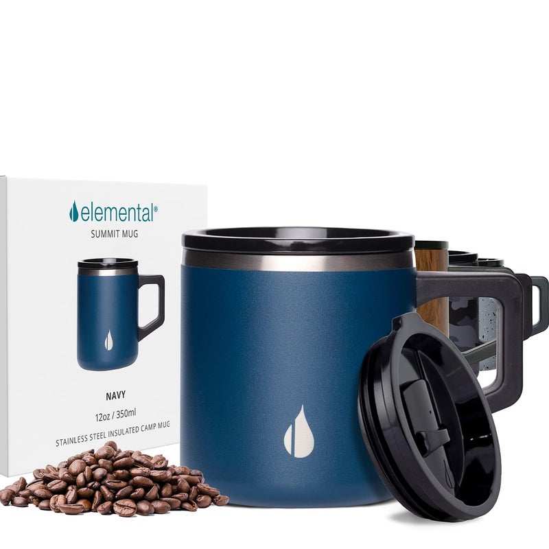 Elemental Insulated Coffee Mug - Triple-Wall Stainless Steel Summit Travel Cup for Hot and Cold Drinks - Thermal Coffee Mug with Lid and Handle for Camping  Office & Travel 12oz - Navy Blue - Image 1
