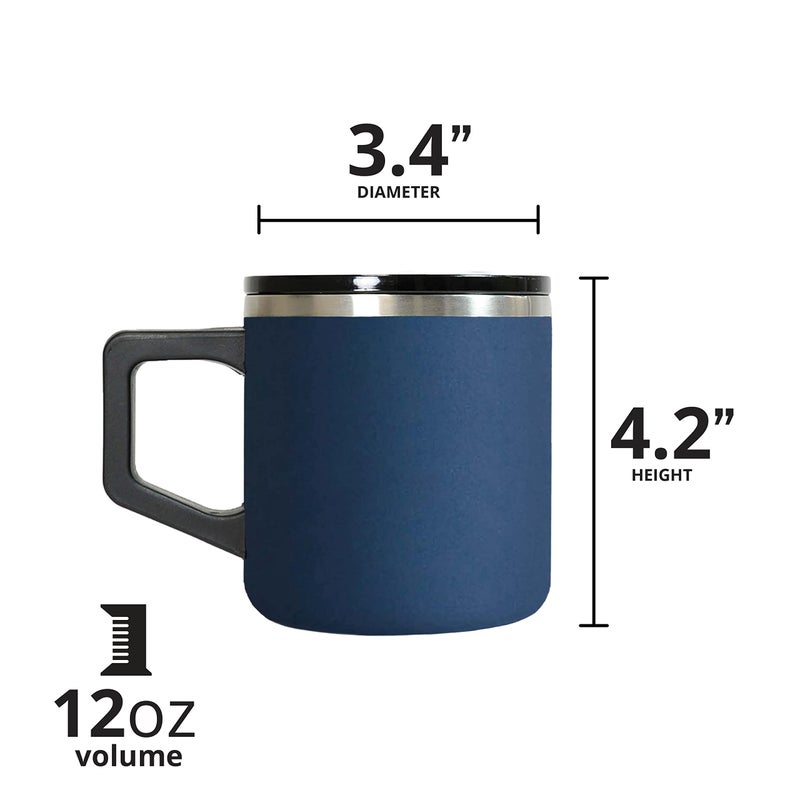 Elemental Insulated Coffee Mug - Triple-Wall Stainless Steel Summit Travel Cup for Hot and Cold Drinks - Thermal Coffee Mug with Lid and Handle for Camping  Office & Travel 12oz - Navy Blue - Image 2