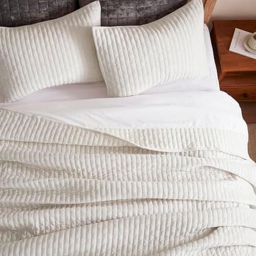 LEAONME Velvet Quilt Set Full/Queen Size 90''x98'', Lightweight White Velvet Comforter Set with 2 Matching Shams, Soft Cross Stitch Bedspread Coverlet Bedding Set for All Season - Image 4