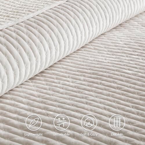 LEAONME Velvet Quilt Set Full/Queen Size 90''x98'', Lightweight White Velvet Comforter Set with 2 Matching Shams, Soft Cross Stitch Bedspread Coverlet Bedding Set for All Season - Image 5