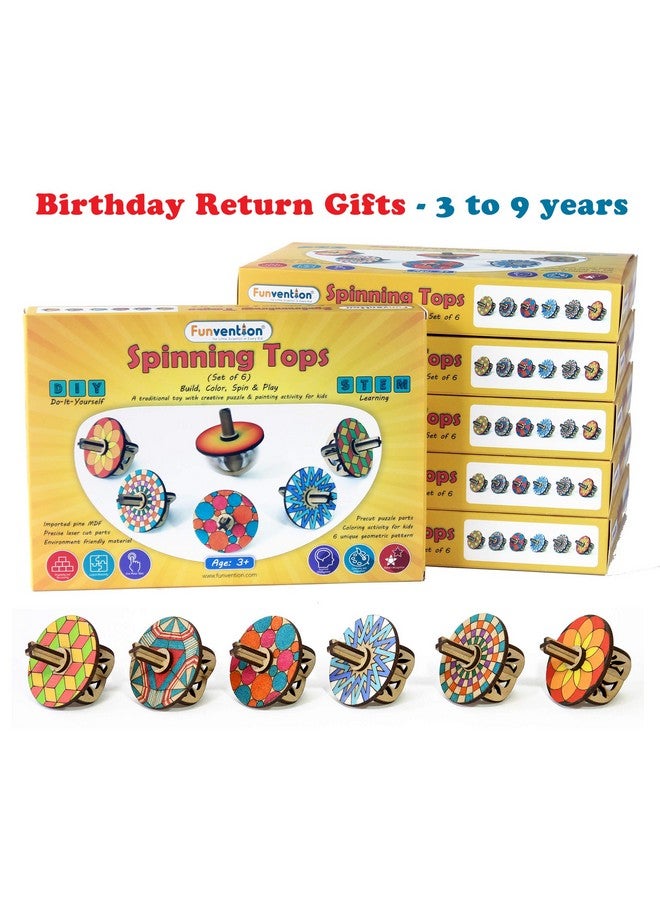 فنفينشين مجموعة Funvention (عبوة من 6 قطع) Spinning Top Kits - مجموعة من 6 ألغاز تلوين DIY للأطفال - هدية عيد ميلاد لتعلم العلوم والتكنولوجيا والهندسة والرياضيات - Image 1