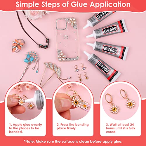 Jollidecor 4 PCS 50ML B7000 Crafts Glue Super Adhesive, Multipurpose Clear Glue for DIY Jewelry Beads Fabric Cloth Nail Art Shoes Screen Repair - Image 2