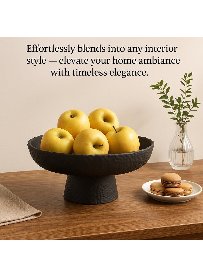 Matte Ceramic High Foot Fruit Bowl | 10.4'' 26.5 CM | Perfect Home Decor | High-Temperature Fired Thickened Ceramic Bowl, Non-Slip Wide Base Serving Platter with Irregular Edge Design- Black - Image 2