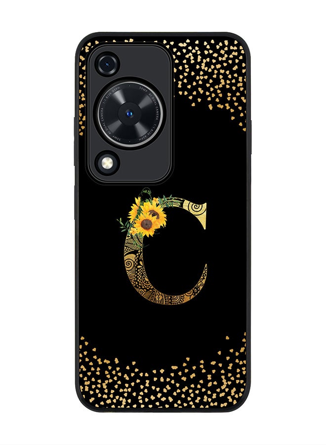 Stylizedd Rugged Black edge case for Huawei nova Y72 / Huawei Enjoy 70 4G,Slim fit Cover Custom Monogram Initial Letter Floral Pattern Alphabet - C (Black)  - Image 1