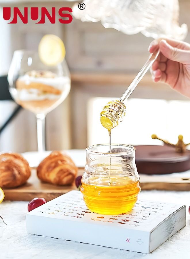 UNUNS Honey Dispenser Jar,Clear Honey Jar With Dipper And Lid,280ML Glass Beehive Honey Pot,Honey Containers Holder For Home Kitchen - Image 5