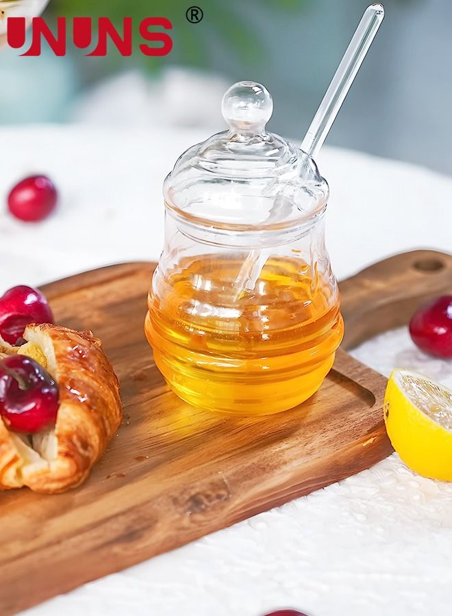 UNUNS Honey Dispenser Jar,Clear Honey Jar With Dipper And Lid,280ML Glass Beehive Honey Pot,Honey Containers Holder For Home Kitchen - Image 3