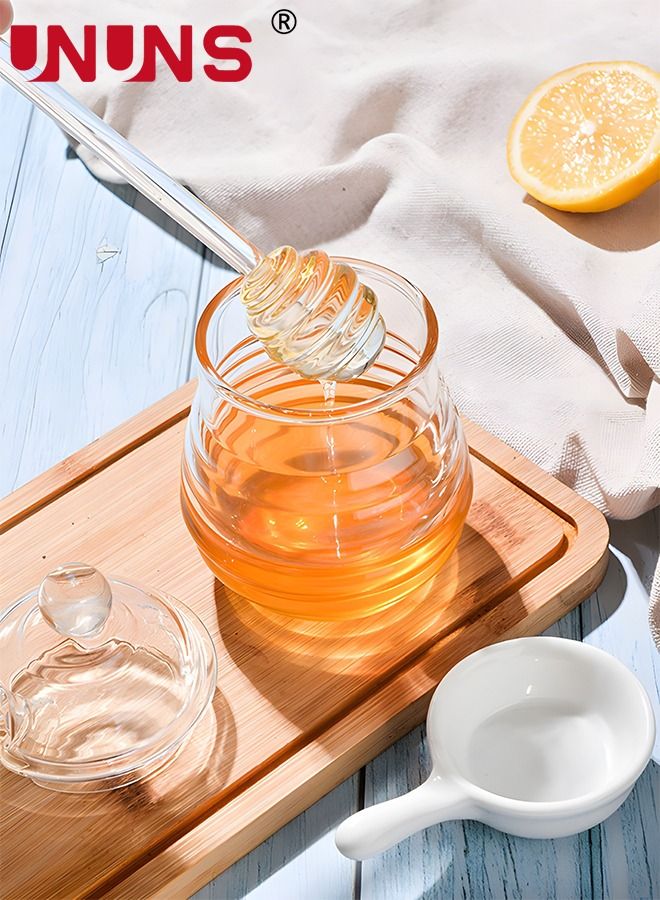 UNUNS Honey Dispenser Jar,Clear Honey Jar With Dipper And Lid,280ML Glass Beehive Honey Pot,Honey Containers Holder For Home Kitchen - Image 2