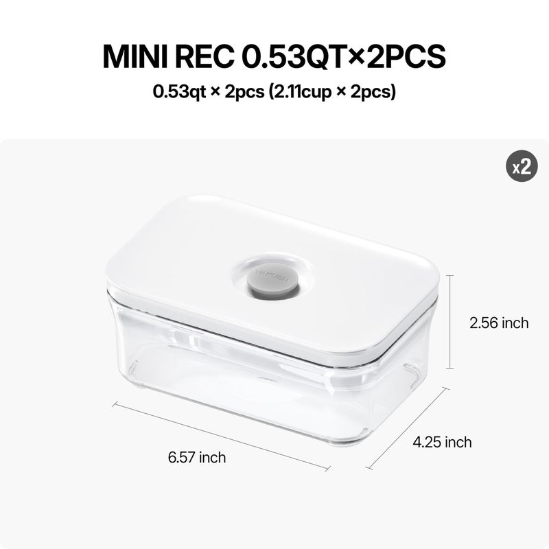 VAKUEN Premium Airtight Food Storage Containers, Mini Rectangular 2pc/set(0.53qt), Smart One-Click Seal Lid, No Hinges, 100% Leak Proof, BPA-FREE, Dishwasher, Freezer & Microwave Safe - Image 2