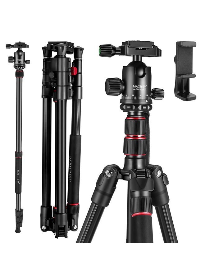 MACTREM 80" Camera Tripod, DSLR Tripod Heavy Duty for Travel, 360 ° Ball Head Professional Aluminum Tripod & Monopod with Carry Bag Compatible with Canon Nikon Sony Camcorder Phone, 33lb Load - Image 1