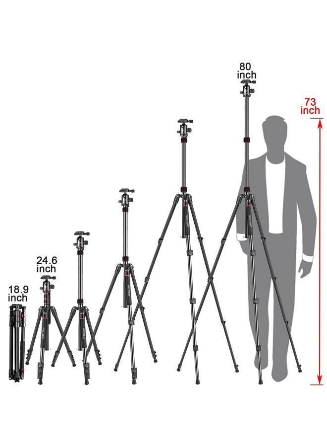 MACTREM 80" Camera Tripod, DSLR Tripod Heavy Duty for Travel, 360 ° Ball Head Professional Aluminum Tripod & Monopod with Carry Bag Compatible with Canon Nikon Sony Camcorder Phone, 33lb Load - Image 3