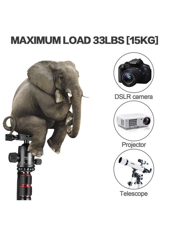 MACTREM 80" Camera Tripod, DSLR Tripod Heavy Duty for Travel, 360 ° Ball Head Professional Aluminum Tripod & Monopod with Carry Bag Compatible with Canon Nikon Sony Camcorder Phone, 33lb Load - Image 2