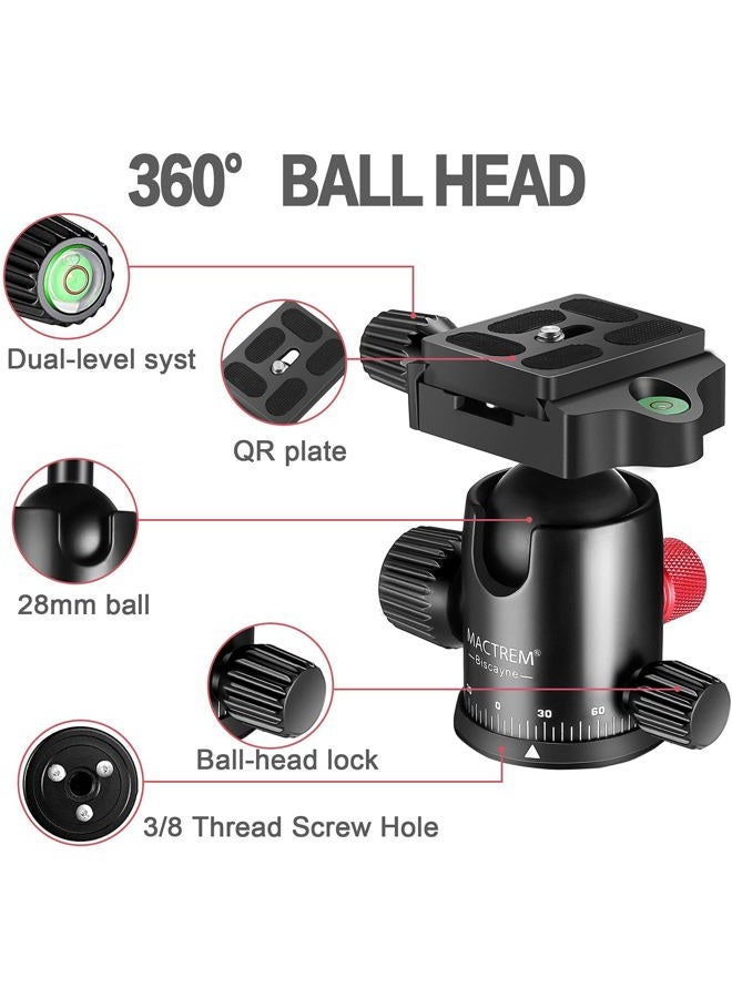 MACTREM 80" Camera Tripod, DSLR Tripod Heavy Duty for Travel, 360 ° Ball Head Professional Aluminum Tripod & Monopod with Carry Bag Compatible with Canon Nikon Sony Camcorder Phone, 33lb Load - Image 5