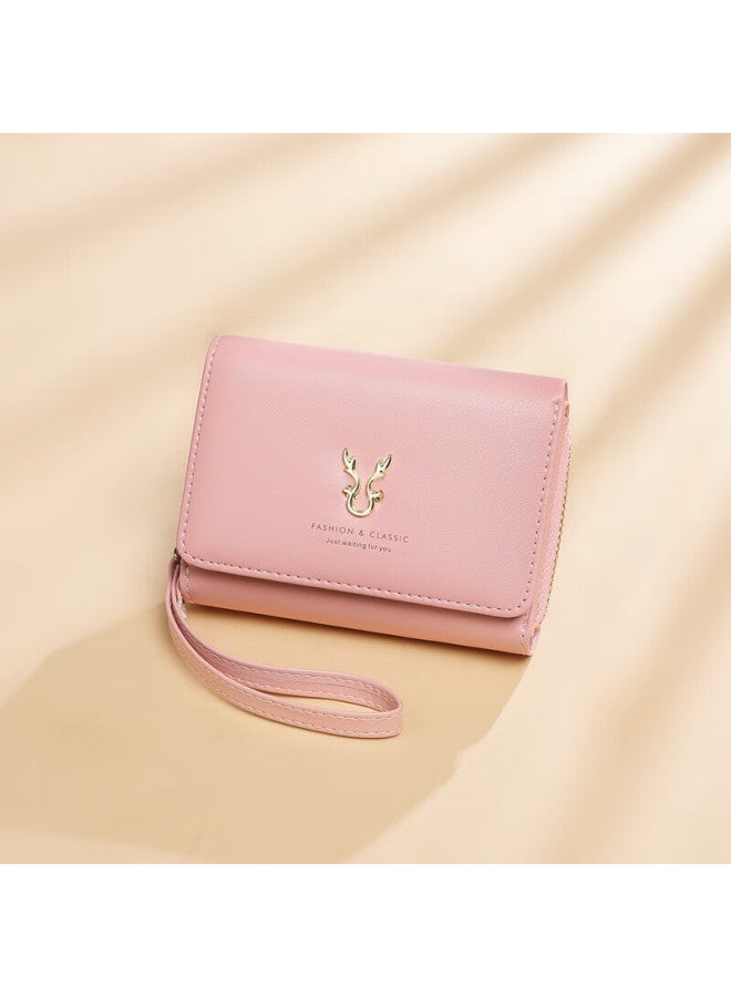 Viney Leather Women'S Wallet, Short Foldable Zipper Coin Purse, Multi-Card Slots, Multifunctional Wallet, Card Holder, Id Holder - Image 1