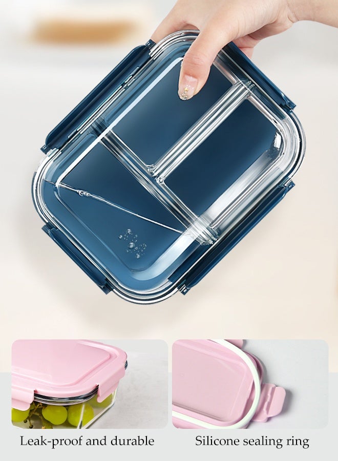 DUNISO Microwave Heating Lunch Box,High Borosilicate Glass Bowls,3 Compartment with Lids,Airtight Lunch Containers for Microwave, Oven, Freezer and Dishwasher 960ml ﻿ - Image 3