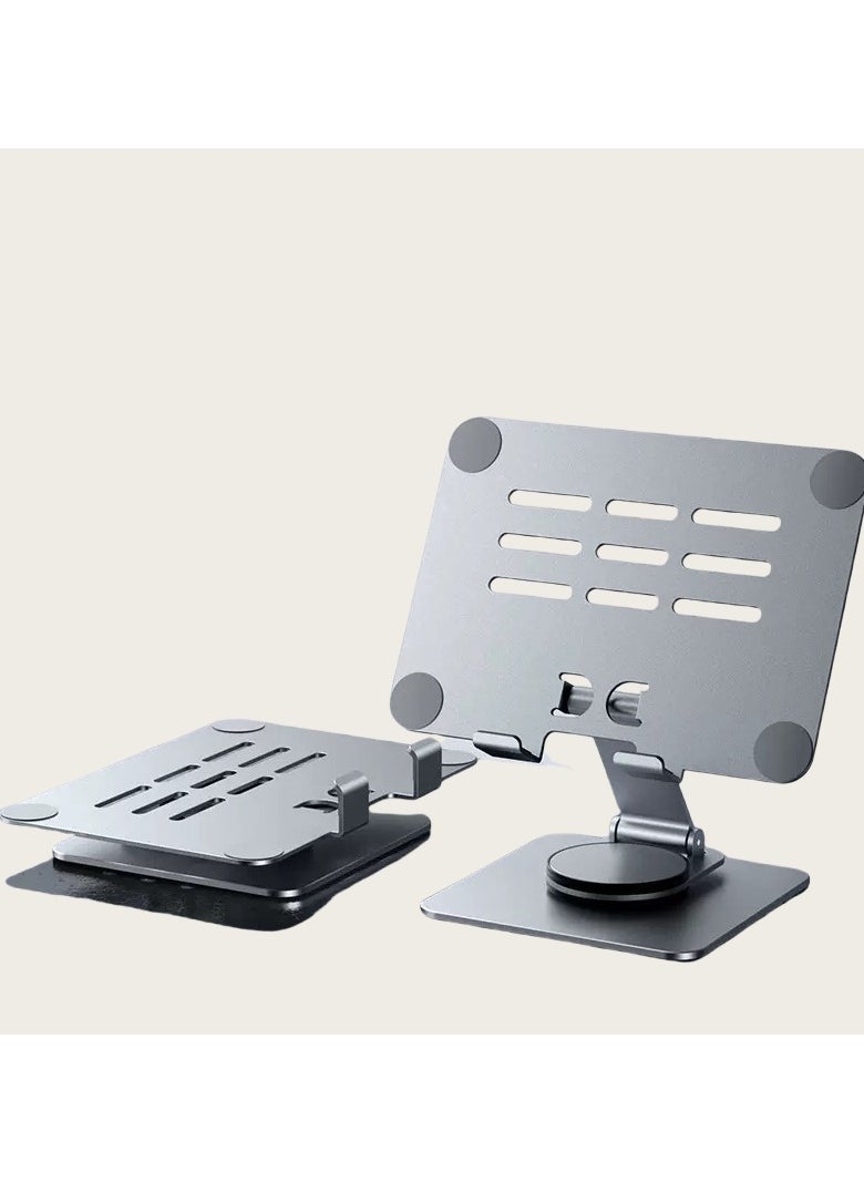 Generic Tablet Stand Holder for Desk with 360° Rotating Base Aluminum Dual Rod Support Adjustable (Silver) 