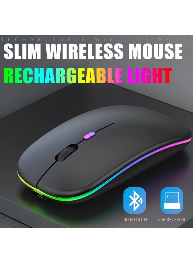 ECVV ماوس بلوتوث لاسلكي LED رفيع 2.4 جيجا هرتز قابل لإعادة الشحن وصامت مع 3 نقاط لكل بوصة قابلة للتعديل للكمبيوتر المحمول والكمبيوتر الشخصي والكمبيوتر المحمول والكمبيوتر - Image 2